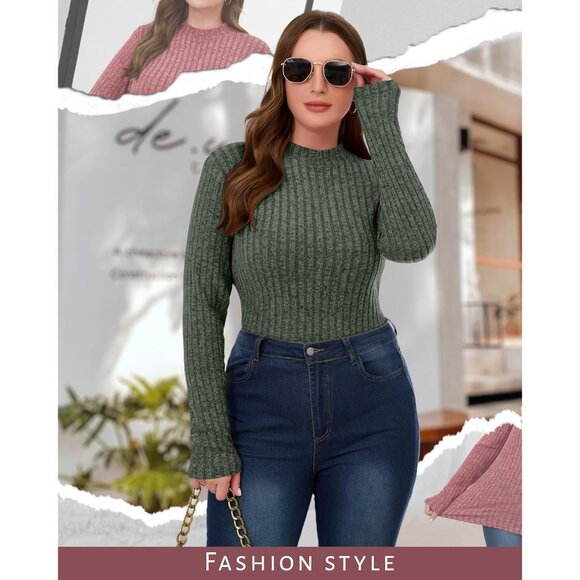 Plus Size Sweaters Women Long Sleeve Mock Neck Tunic Casual Top 3 Pack - Picture 2 of 6